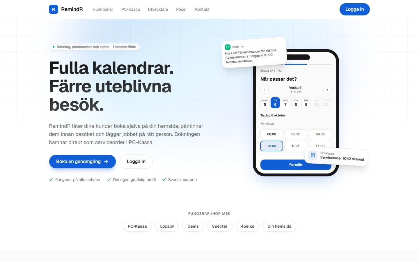 Komplett system för onlinebokningar med synk till PCKassa, export och kundkommunikation.